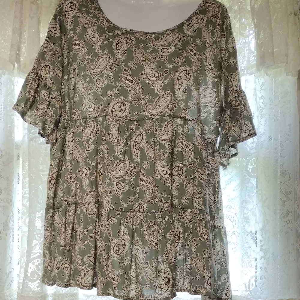 Green Flutter Sleeve Baby Doll Blouse